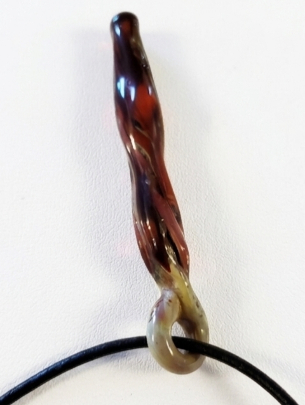 Blown Glass Pendant w/18" Leather necklace handmade, NWOT - Picture 7 of 8